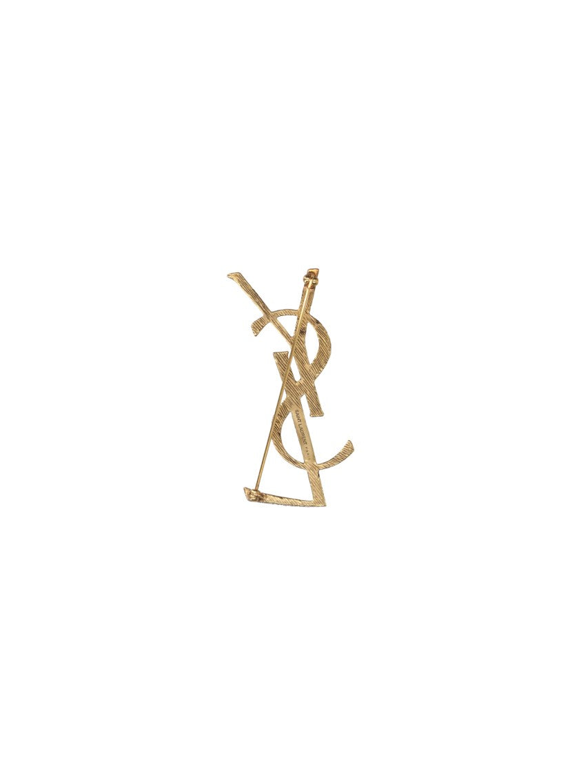 Saint Laurent Brushed Gold Monogram Brass Brooch