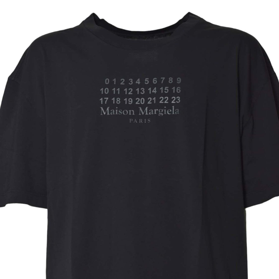 Maison Margiela Classic Black Crew Neck T-Shirt With Printed Design