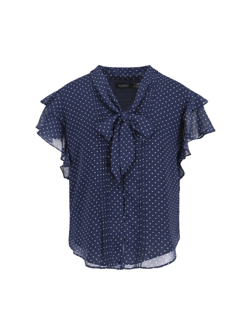 Polo Ralph Lauren Navy Blue Georgette Blouse With Polka Dot Pattern