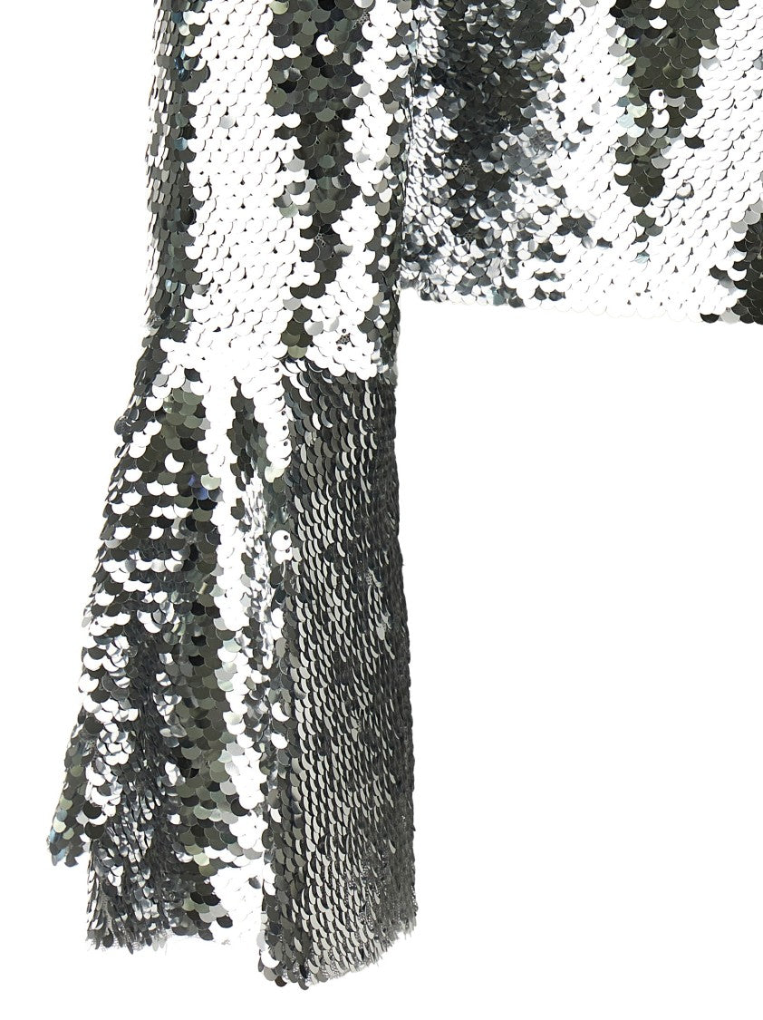 Self-Portrait 'Silver Sequin Flared Sleeve' Top