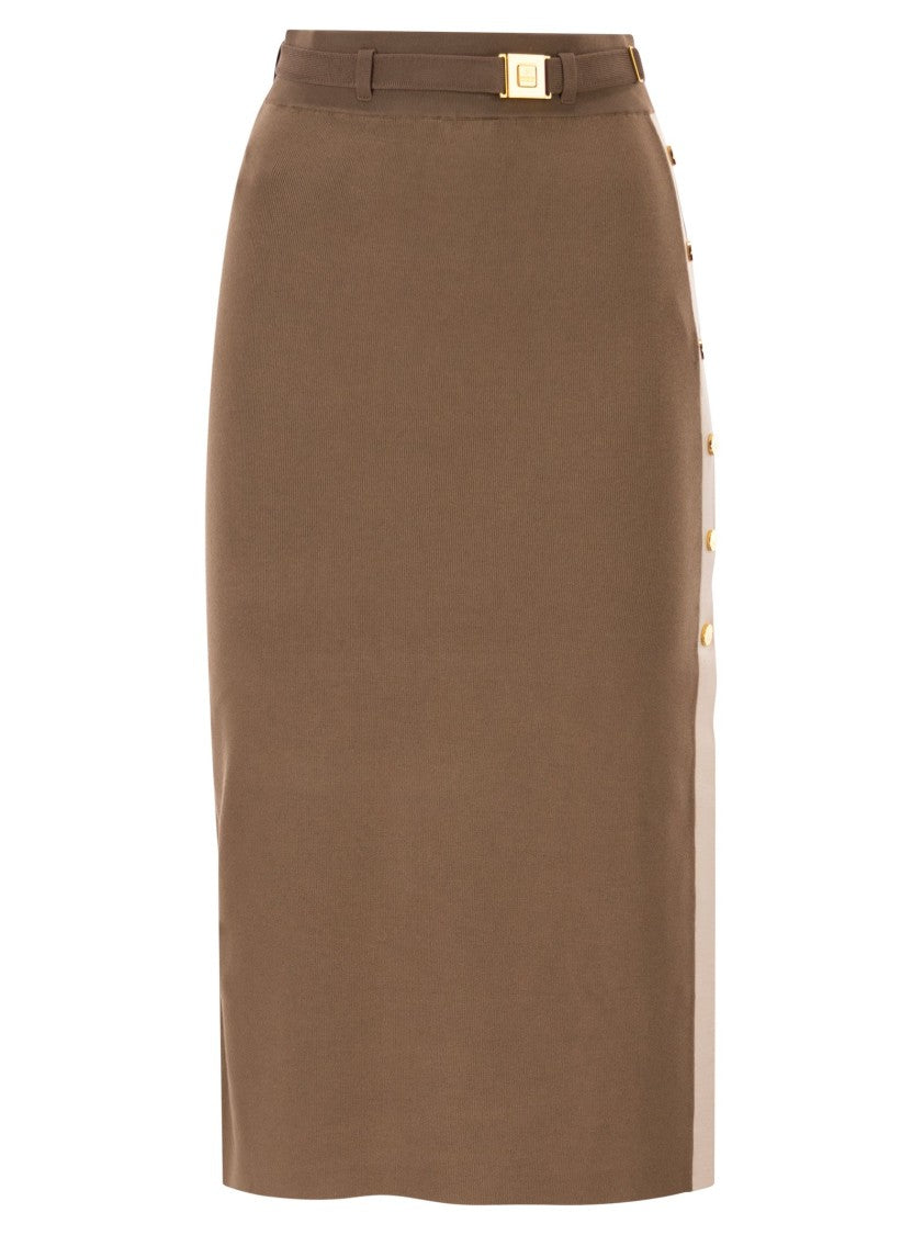 Elisabetta Franchi Midi Skirt With Shiny Viscose Bands
