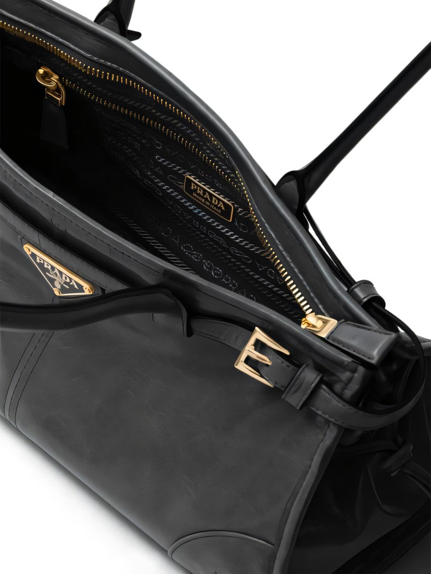 Prada Black Tote Bag With Triangular Logo Plate