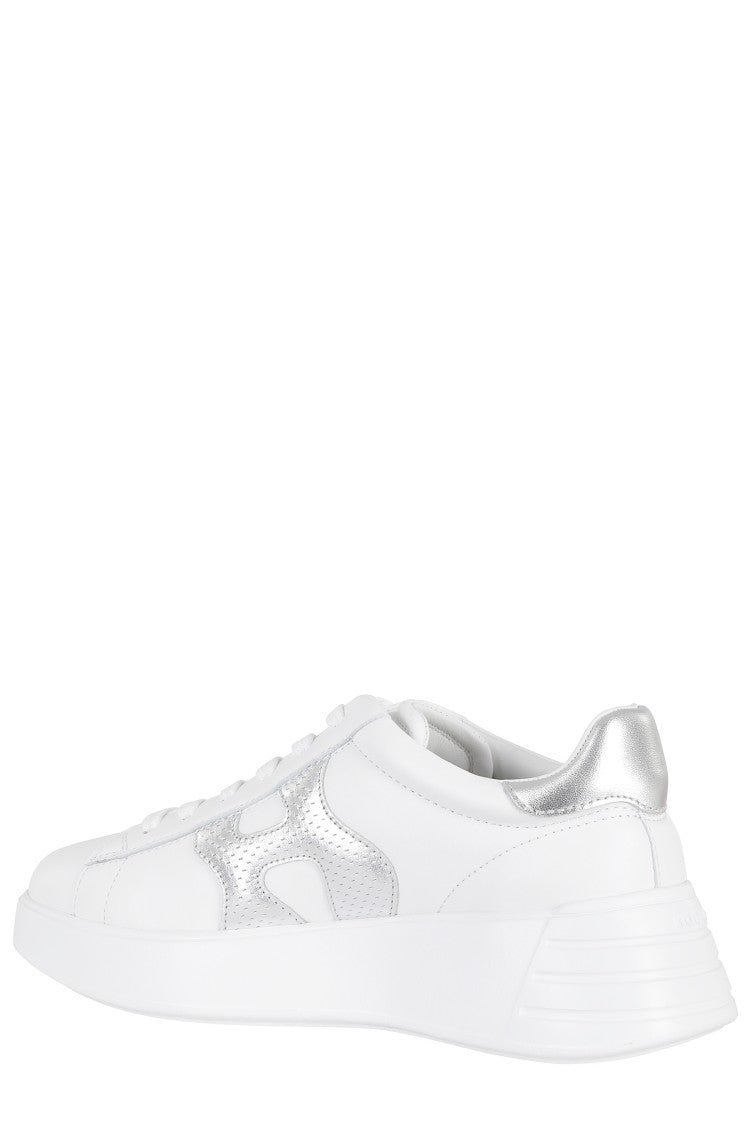 Hogan White Silver Rebel H Punched Side-Logo Leather Sneakers