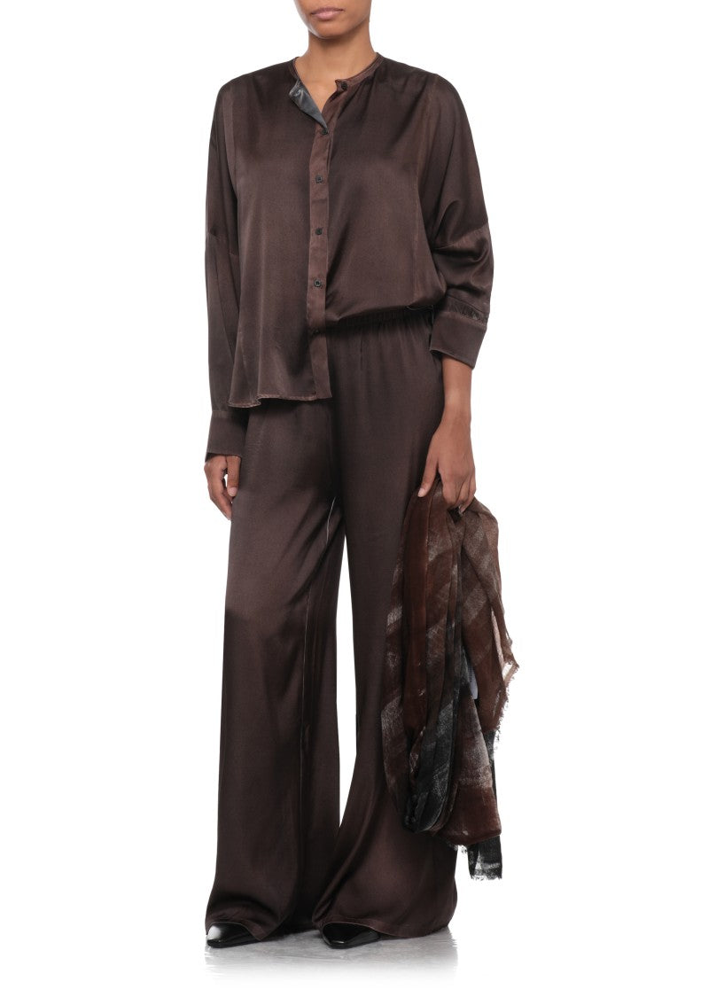Avant Toi Brown Extended Hem Silk Shirt