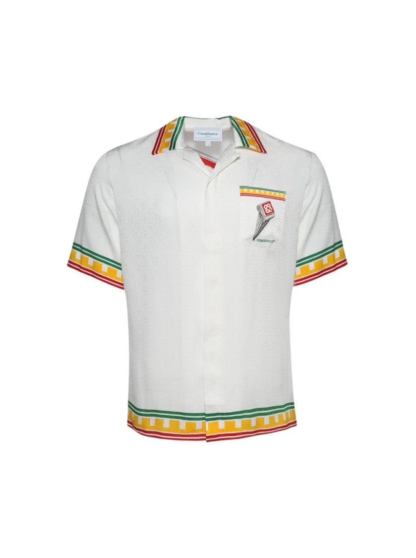 Casablanca Leaning Column Cuban Collar Shirt White