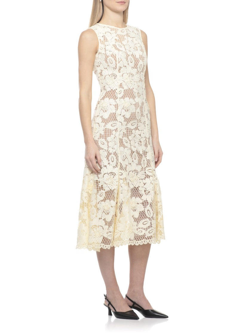 Self-Portrait Crochet Lace Midi Dress With Floral Relief And Flared Hem