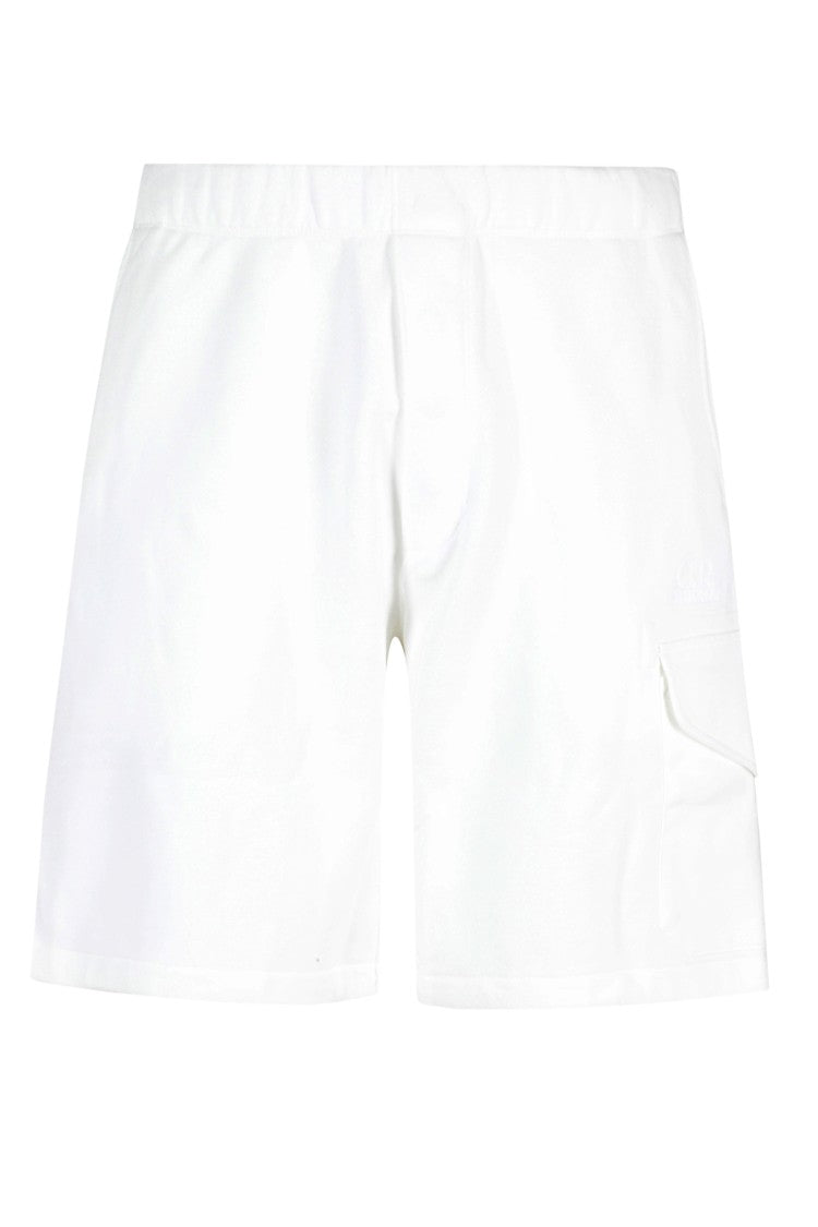 C.P. Company White Diagonal Raised Fleece Cargo Drawstring Cotton Shorts