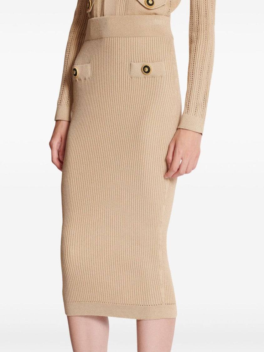 Balmain Stretch-Design Skirt With Decorative Button Detailing