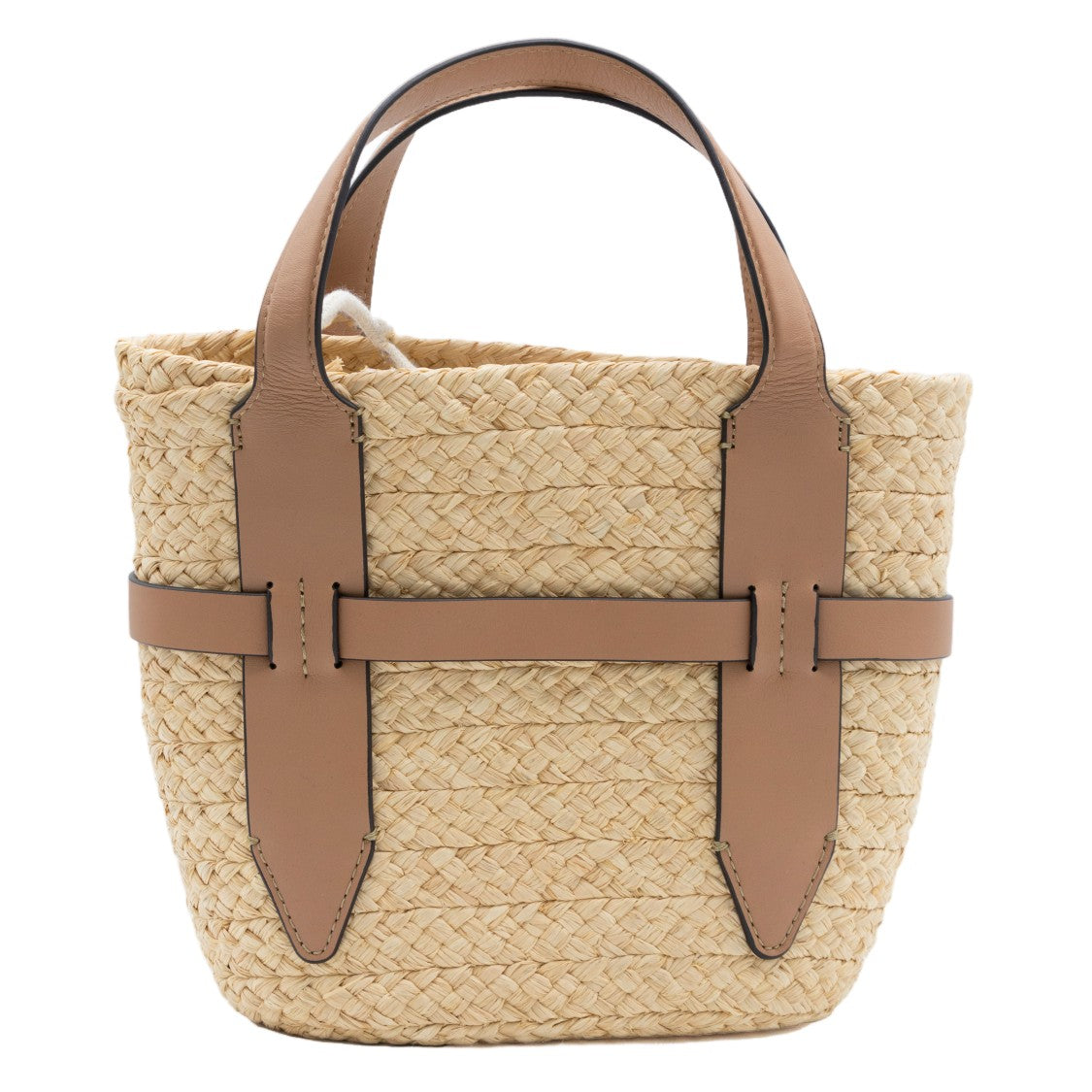 Helen Kaminski Small Woven Tote Bag With Tan Leather Straps And Accents