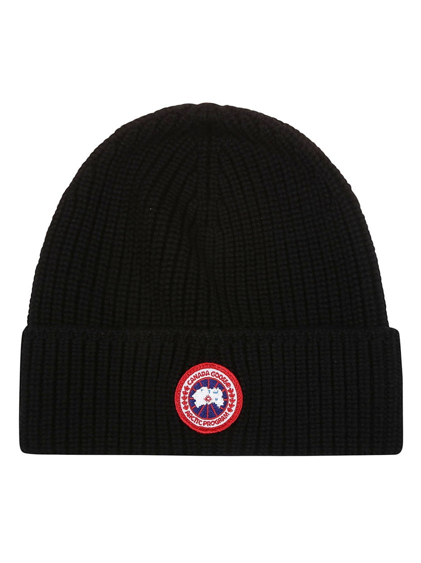 Canada Goose Black Ribbed Knit Wool Beanie