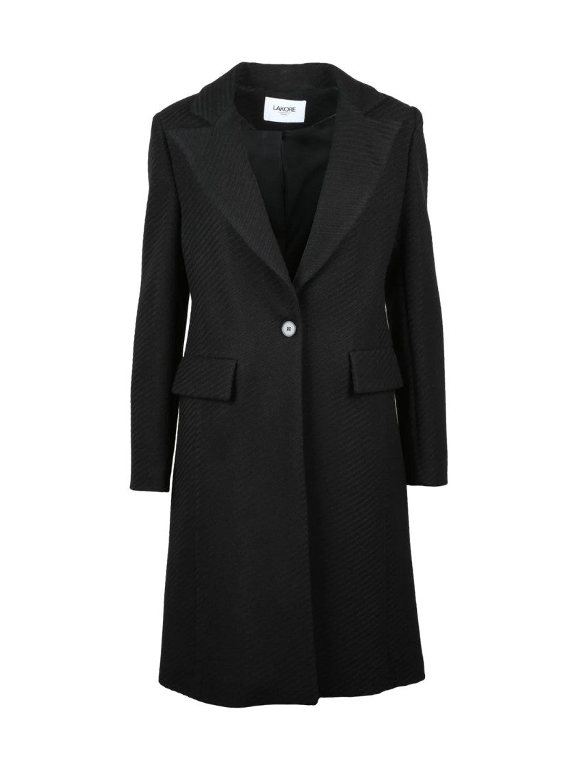 Lakore Black Fitted Wool-Blend Coat