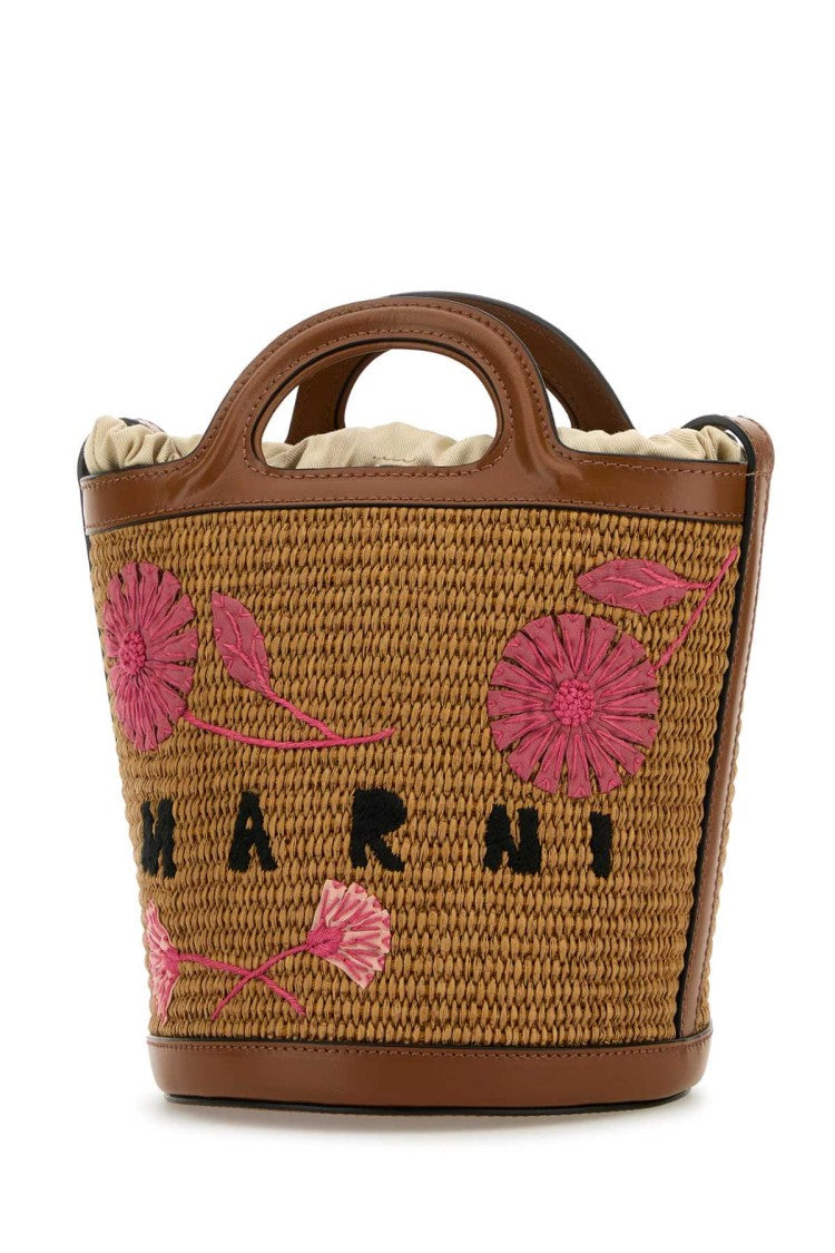 Marni Brown Raffia And Leather Tropicalia Bucket Bag