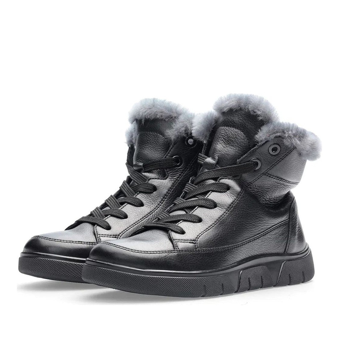 Ara Black Rom Wedge Fur Collar Ankle Boots