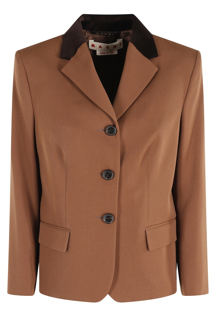 Marni Brown Tailored Blazer With Contrasting Collar Insert