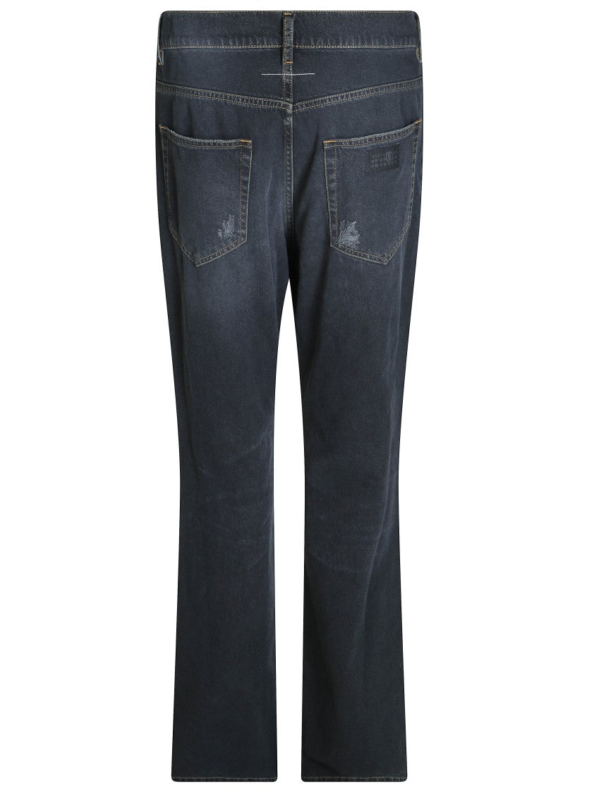 Mm6 By Maison Margiela Dark-Wash Five-Pocket Distressed Jeans