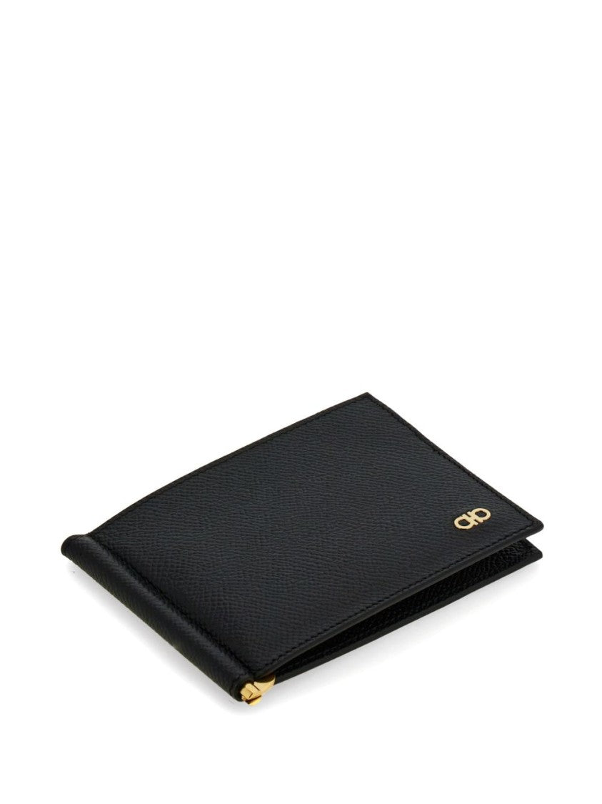 Ferragamo Textured Calf Leather Money Clip Wallet