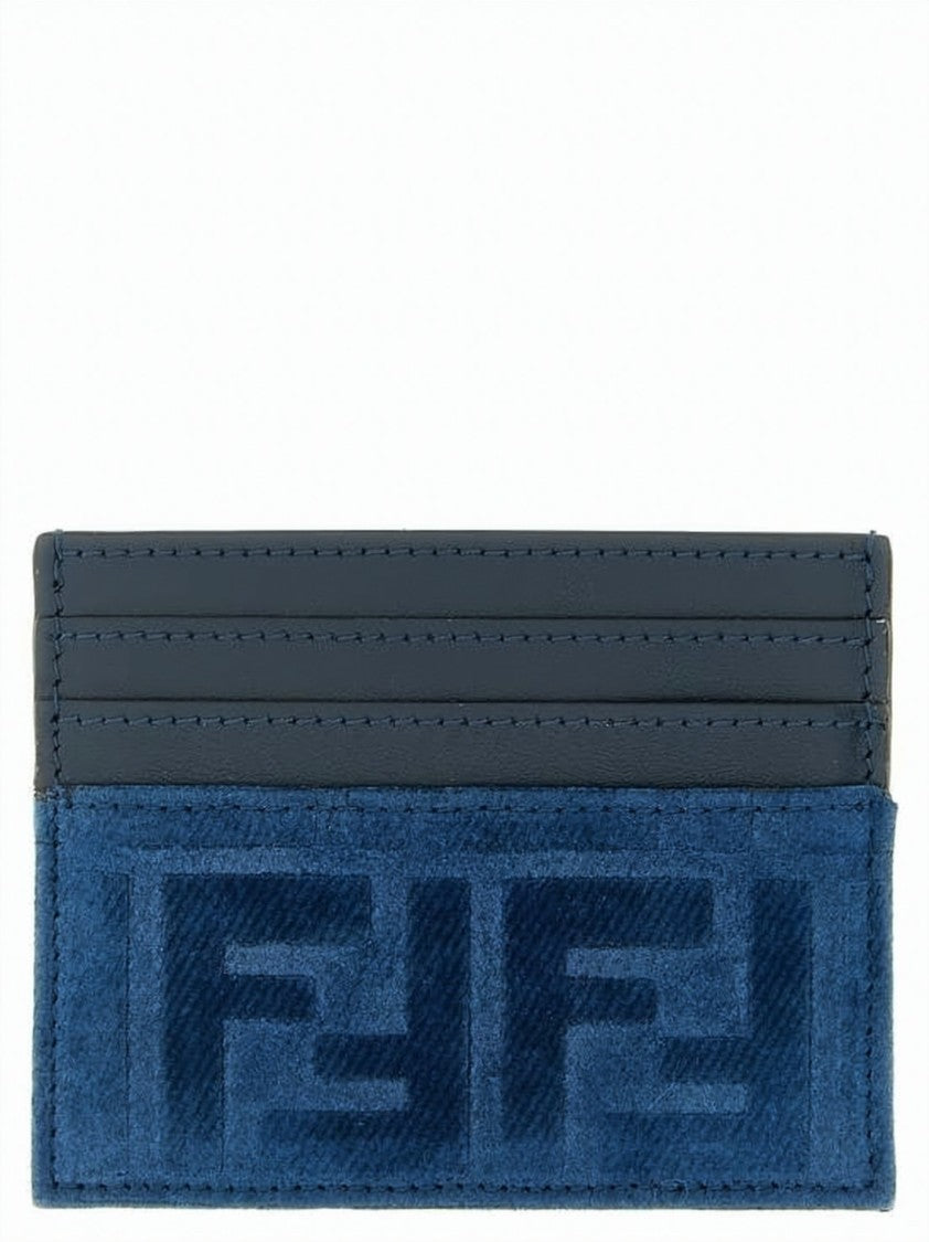Fendi Blue Fabric Leather Patterned Cardholder