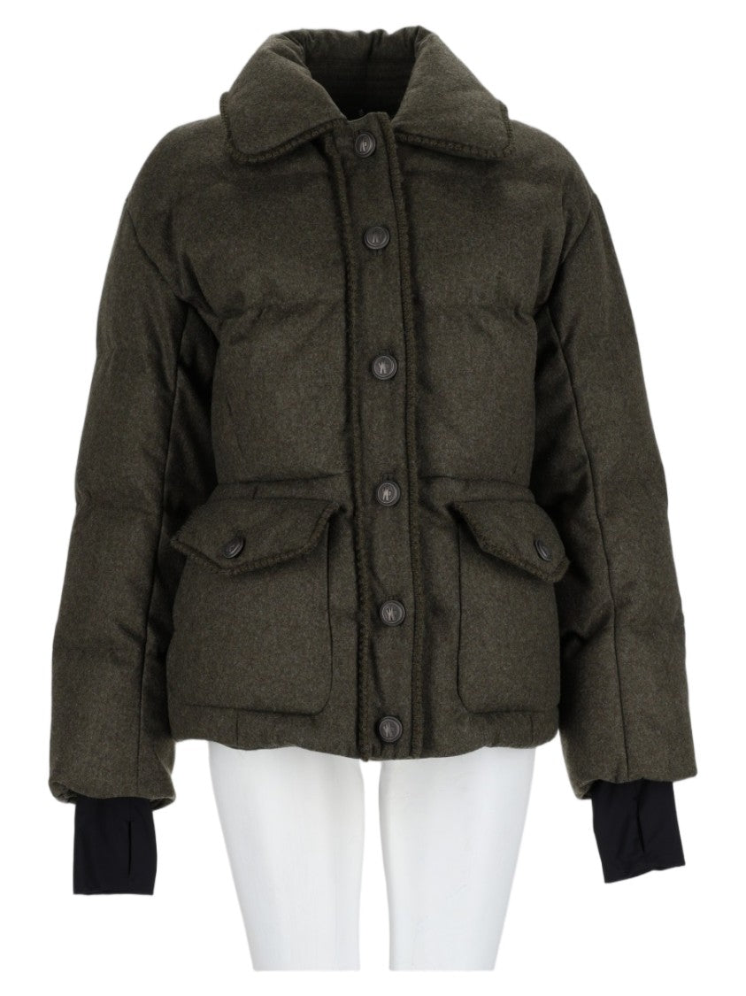 Moncler Grenoble Military Green Quilted Structured-Collar Jacket