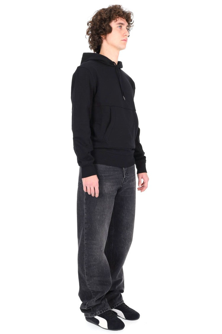 C.P. Company Diagonal Cotton Black Hoodie With Logo Patch