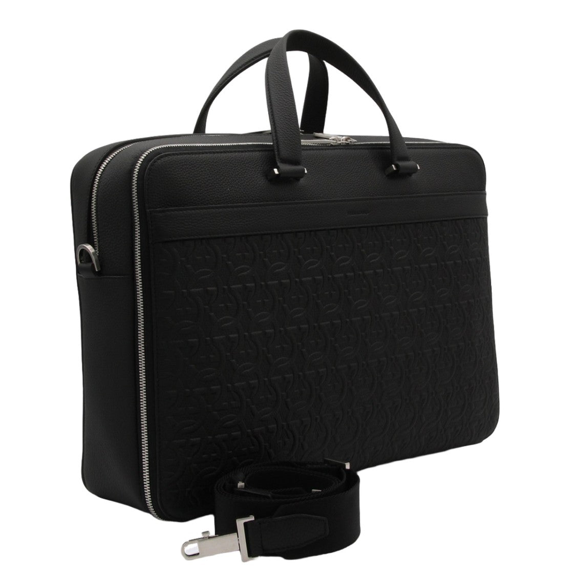 Ferragamo Black Briefcase-Style Bag With Subtle Embossed Pattern