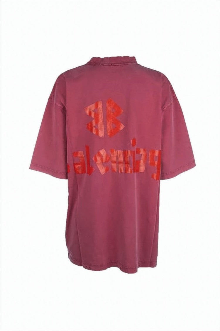 Balenciaga Relaxed-Fit Burgundy Cotton T-Shirt With Graphic Logo