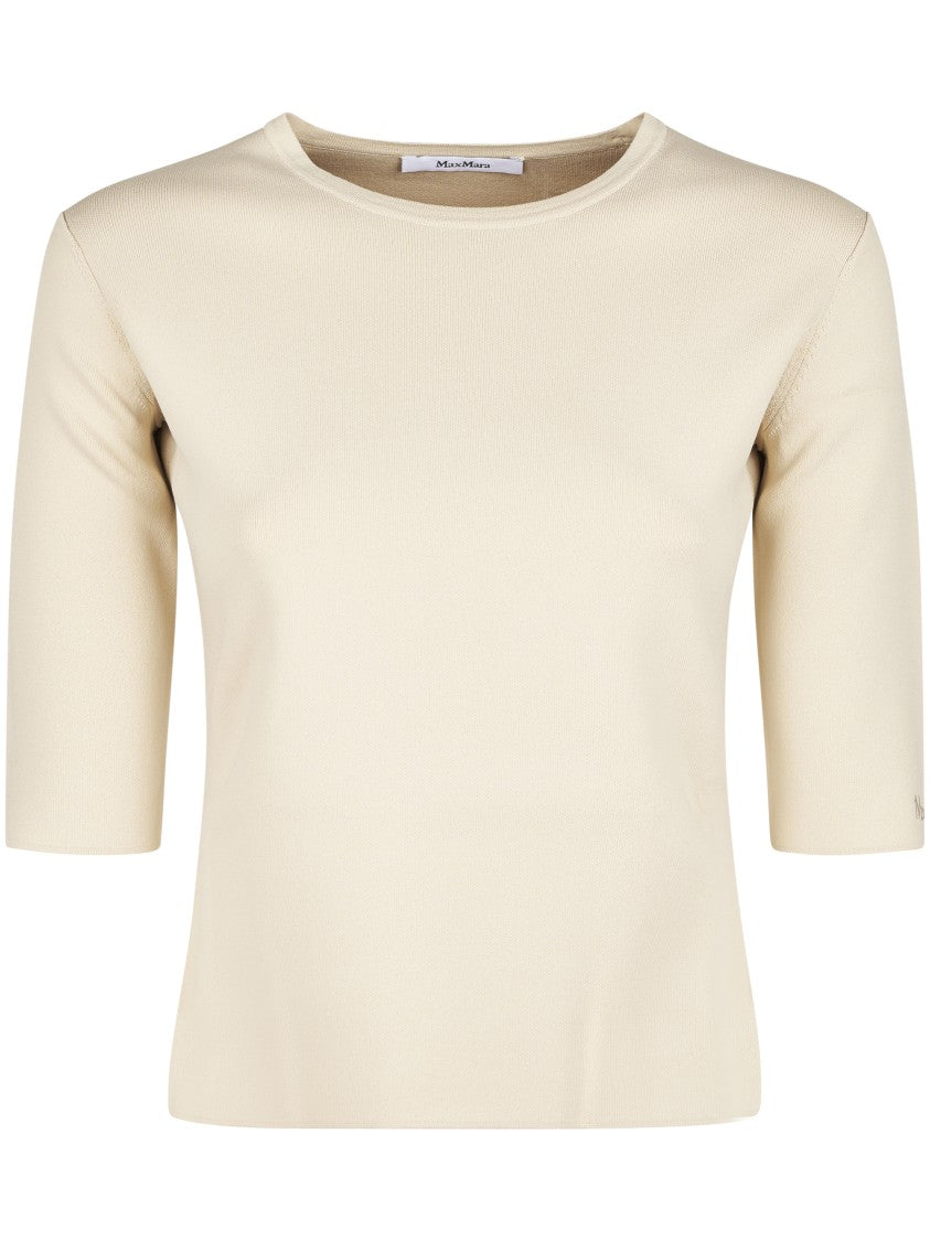 Max Mara Beige Minimalist Top With Elbow-Length Sleeves
