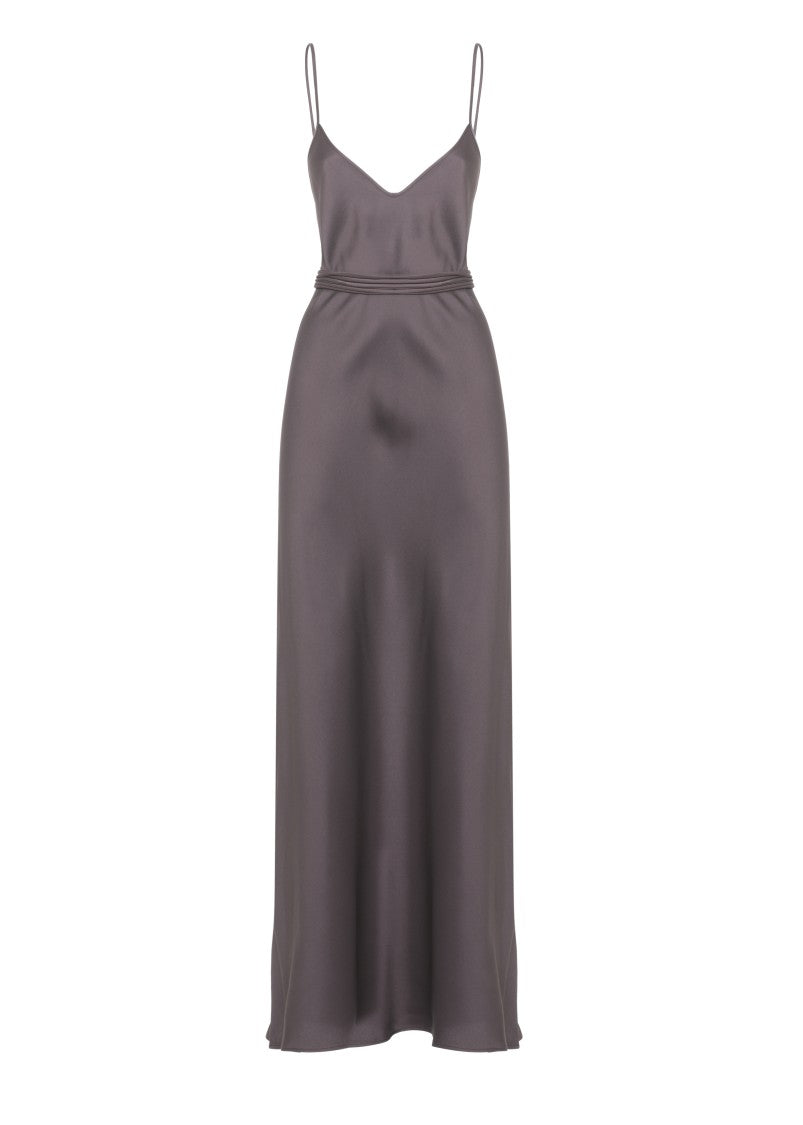 Antonelli Firenze Mud Purple Viscose Maxi Dress With V-Neckline