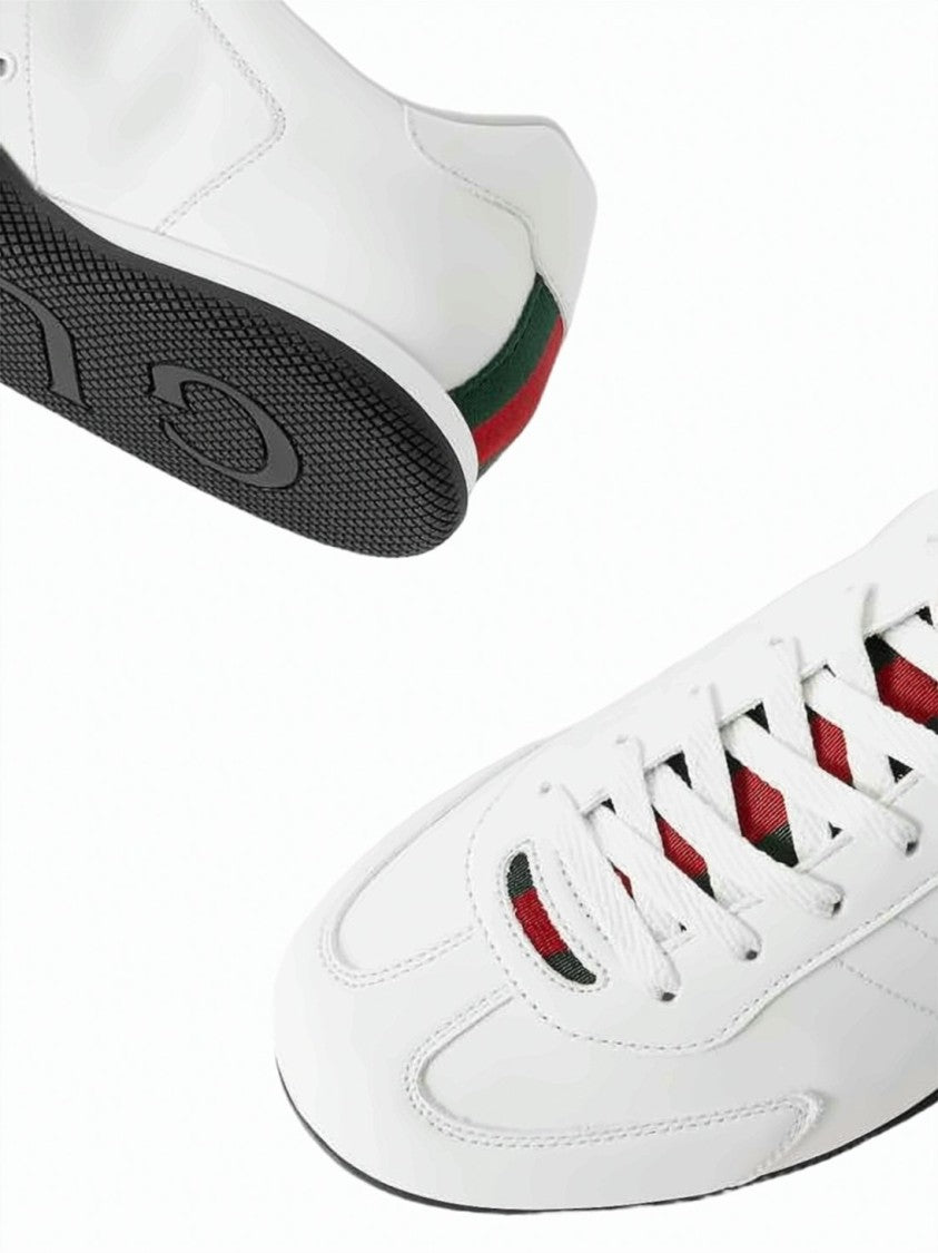 Gucci Smooth Leather Sneakers With Red