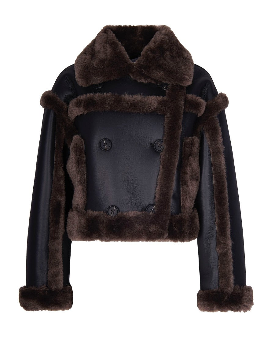 Stand Studio Cropped Oversized Shearling Jacket With Double-Breasted Closure