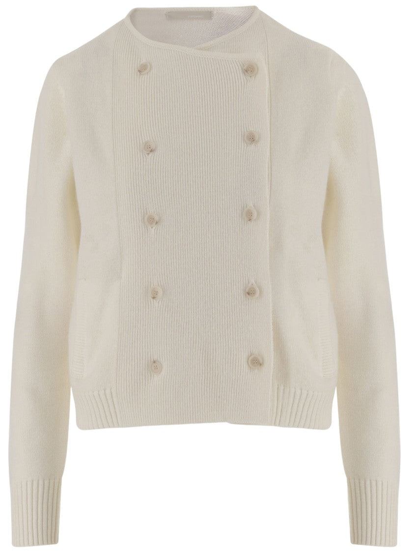 Allude Wool Blend Double-Breasted Jacket With Mandarin Collar