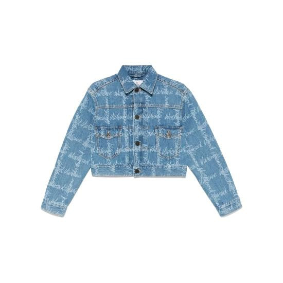 Vivienne Westwood Cropped Denim Jacket With All-Over Script Print