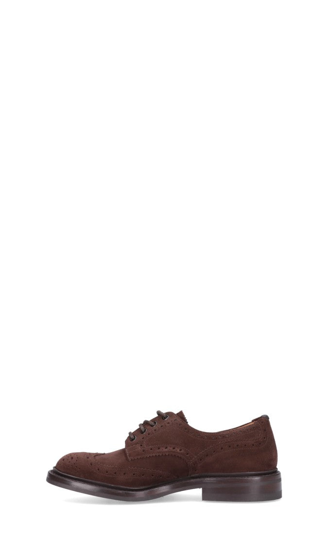 Tricker's Brogue-Style Suede Flat Shoes With Wingtip Accents