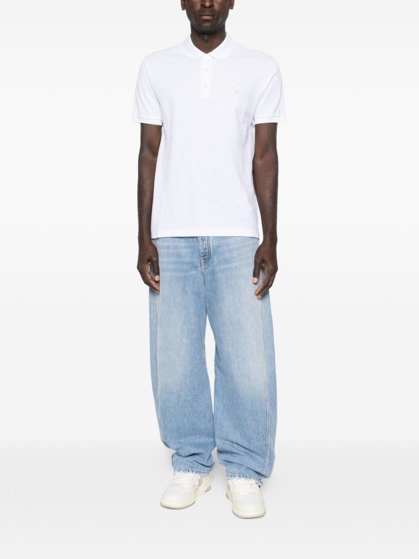 Moschino White Minimalist Silk Nylon Blend Polo