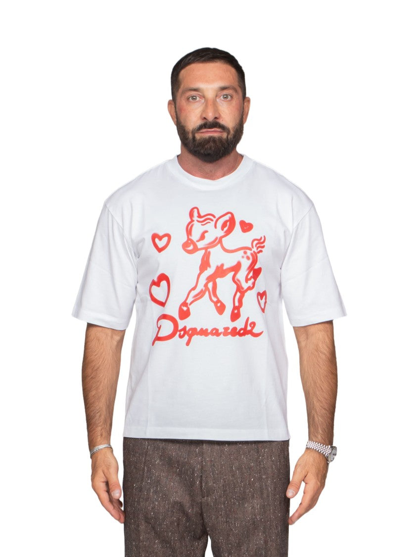 Dsquared2 White Loose Fit Red Graphic T-Shirt