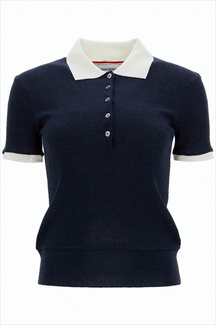 Thom Browne Short-Sleeved Wool Polo Shirt With Contrasting Details