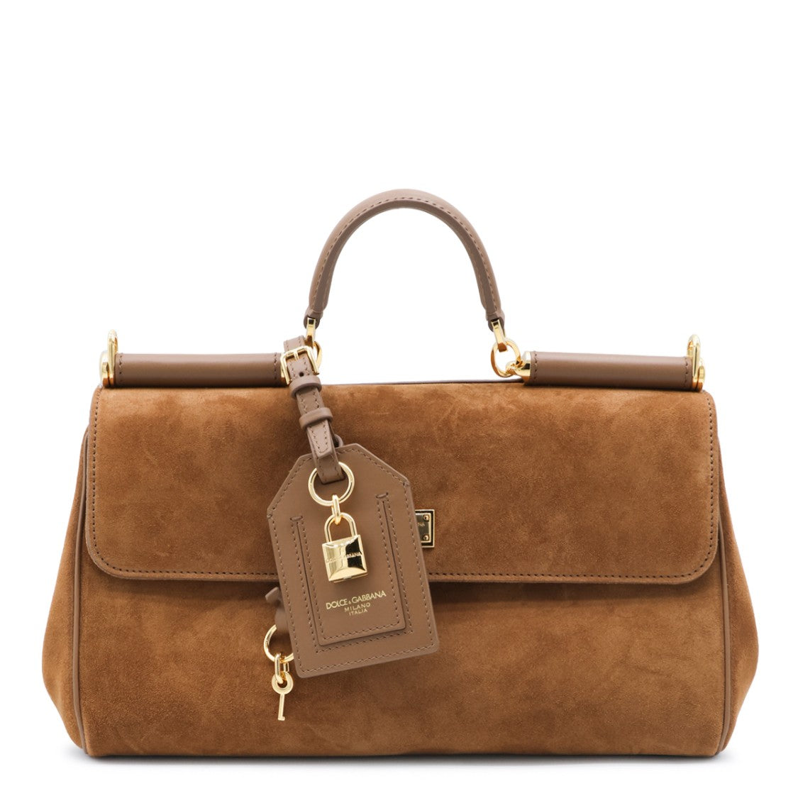 Dolce & Gabbana Structured Suede Handbag With Gold-Tone Accents And Detachable Strap