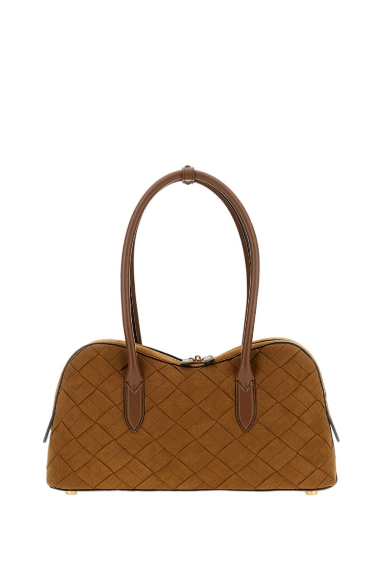 Stella Mccartney Woven Suede Shoulder Bag With Brass Padlock Detail