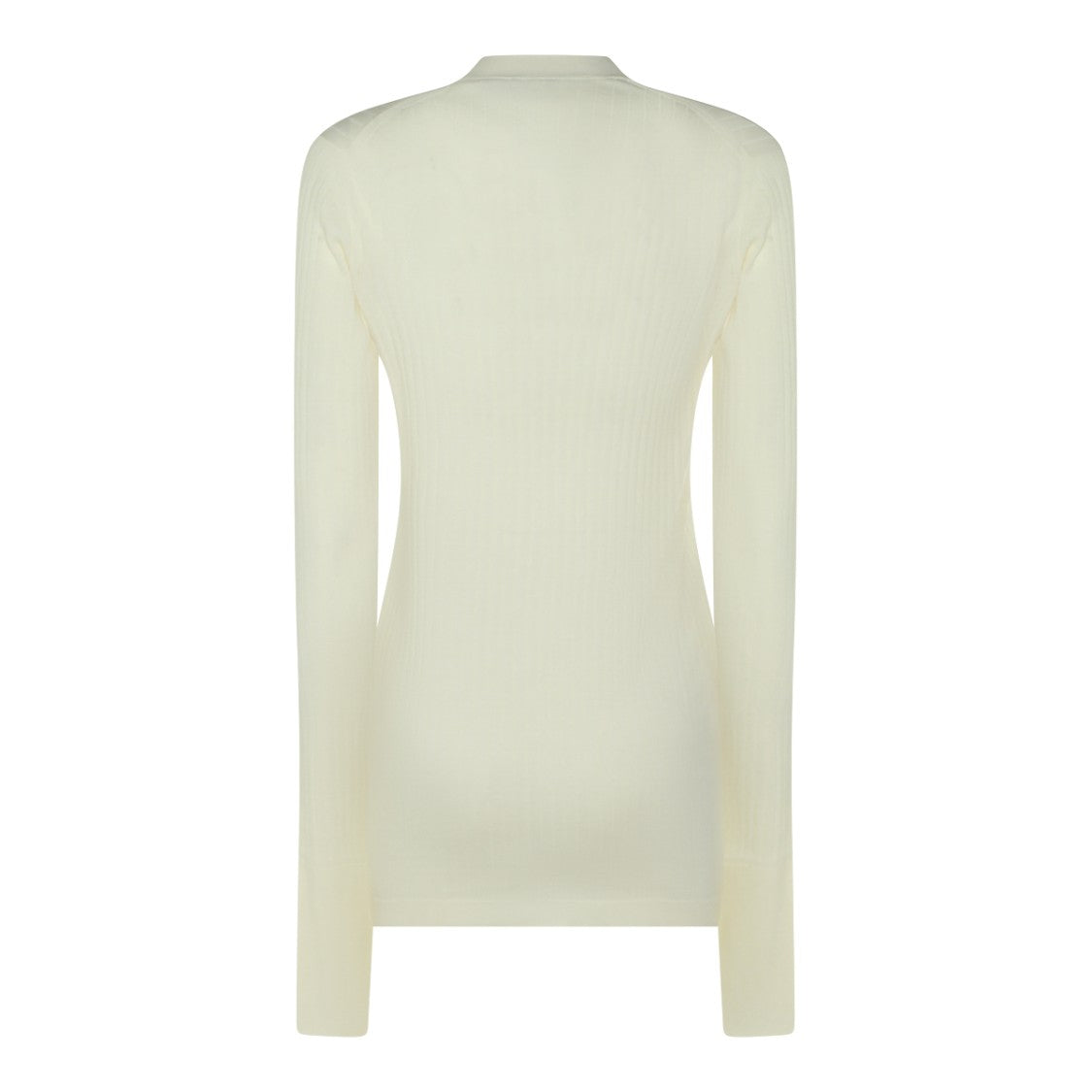 Malo Deep V Neck White Cotton Knitwear With Ribbed Texture
