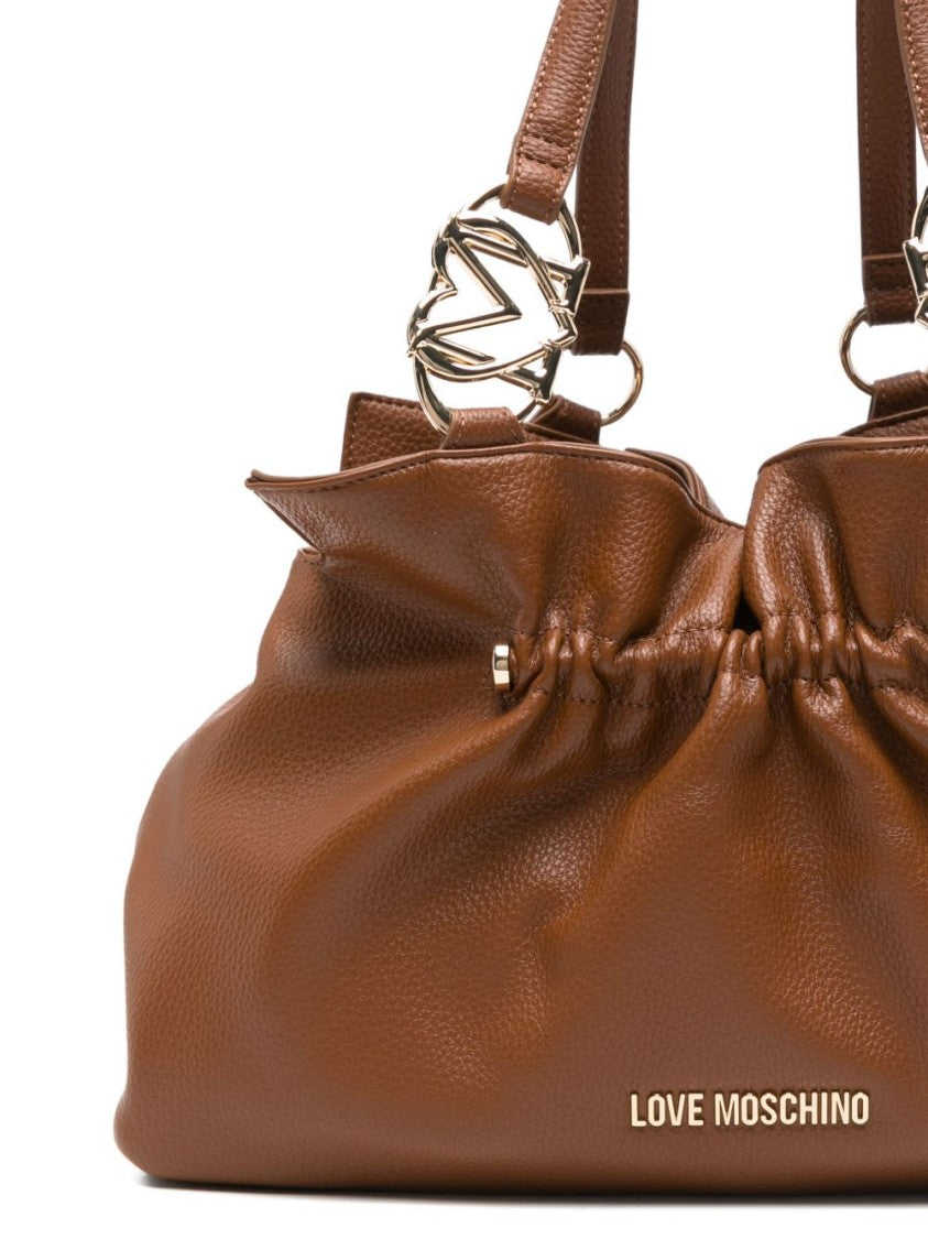 Love Moschino Textured Polyurethane Shoulder Bag With Gathered Design