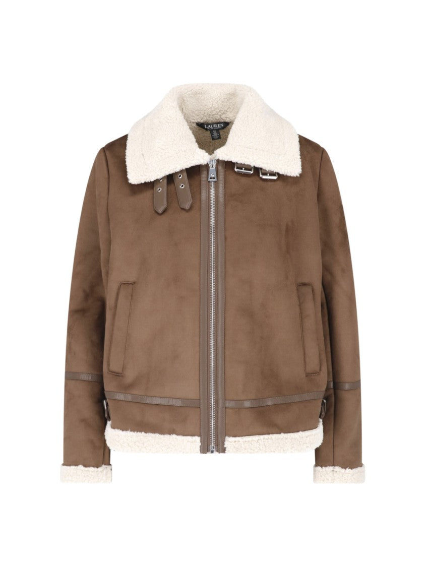 Polo Ralph Lauren Faux Leather Jacket With Shearling Collar And Zip Closure