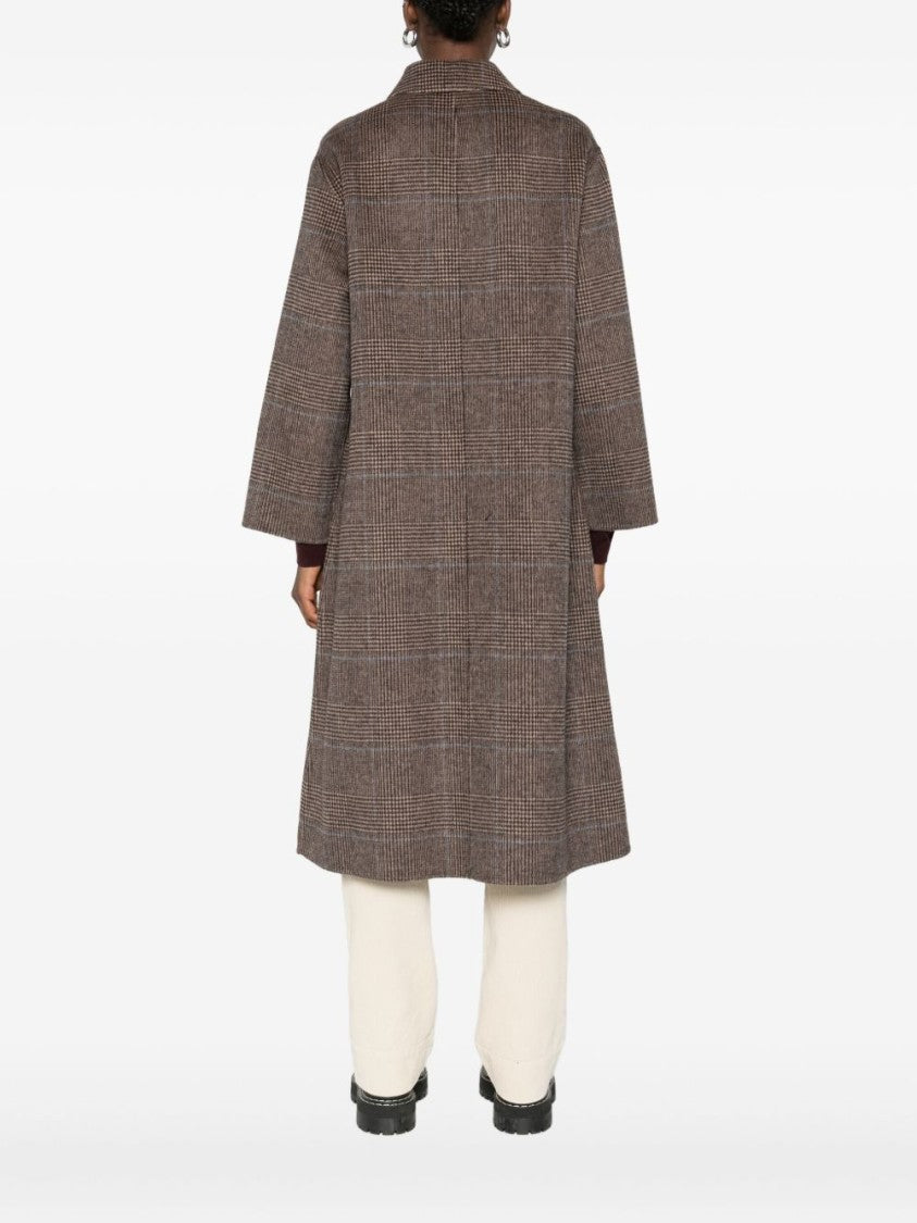 Yerse Plaid Pattern Mid-Length Wool Blend Coat