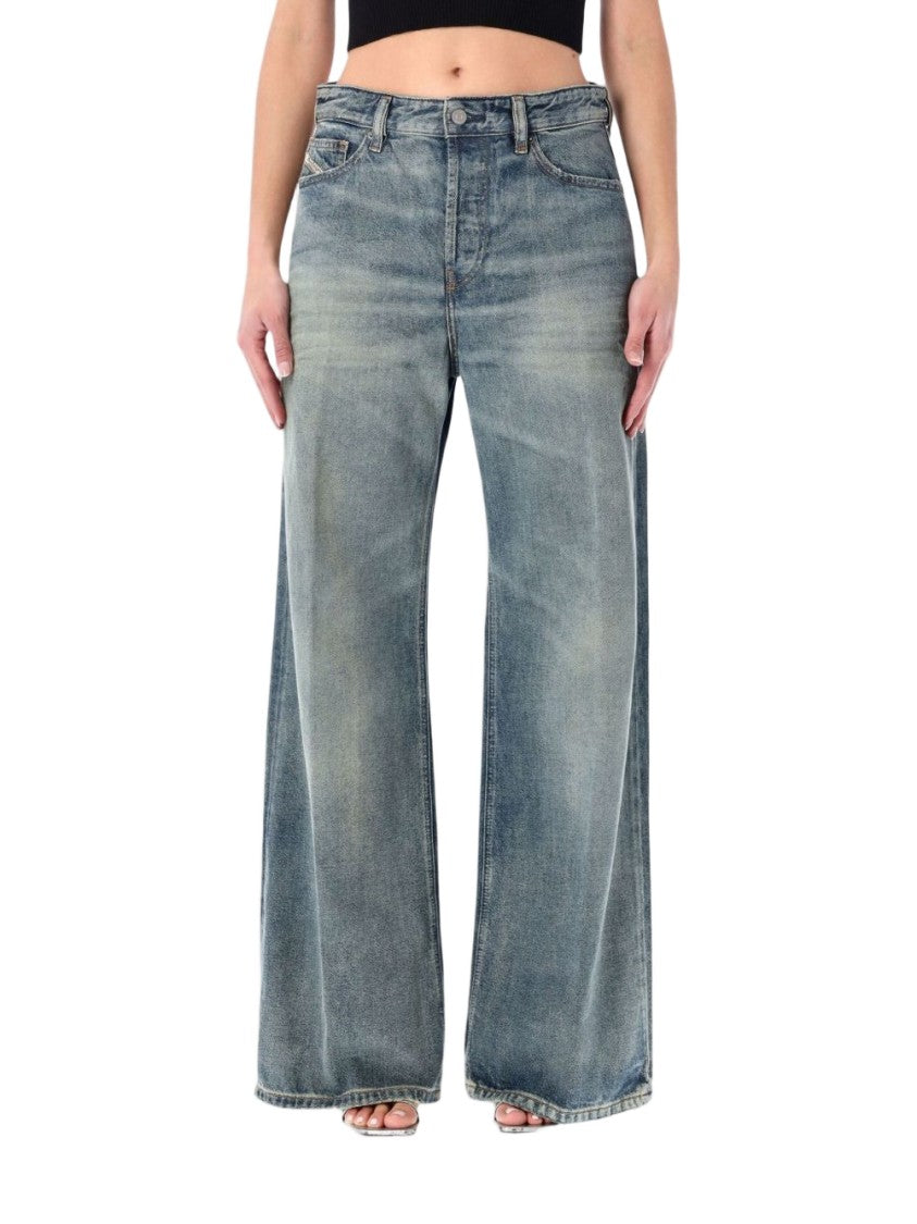 Diesel Faded Blue Wide-Leg Jeans With Vintage-Inspired Finish