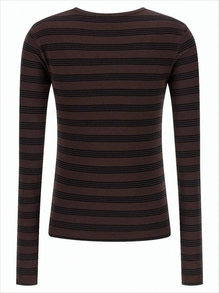 Ganni Fitted Long Sleeve Top With Horizontal Stripes