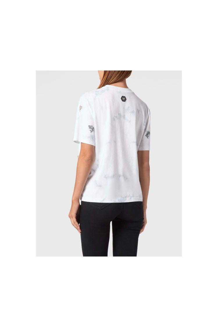 Philipp Plein Relaxed-Fit White Cotton T-Shirt With Floral Motifs