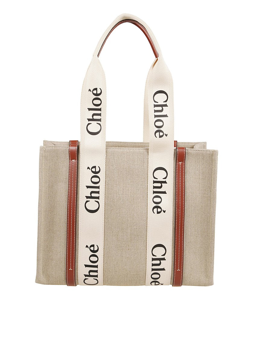 Chloé Textured Fabric Tote Bag With Leather Trim