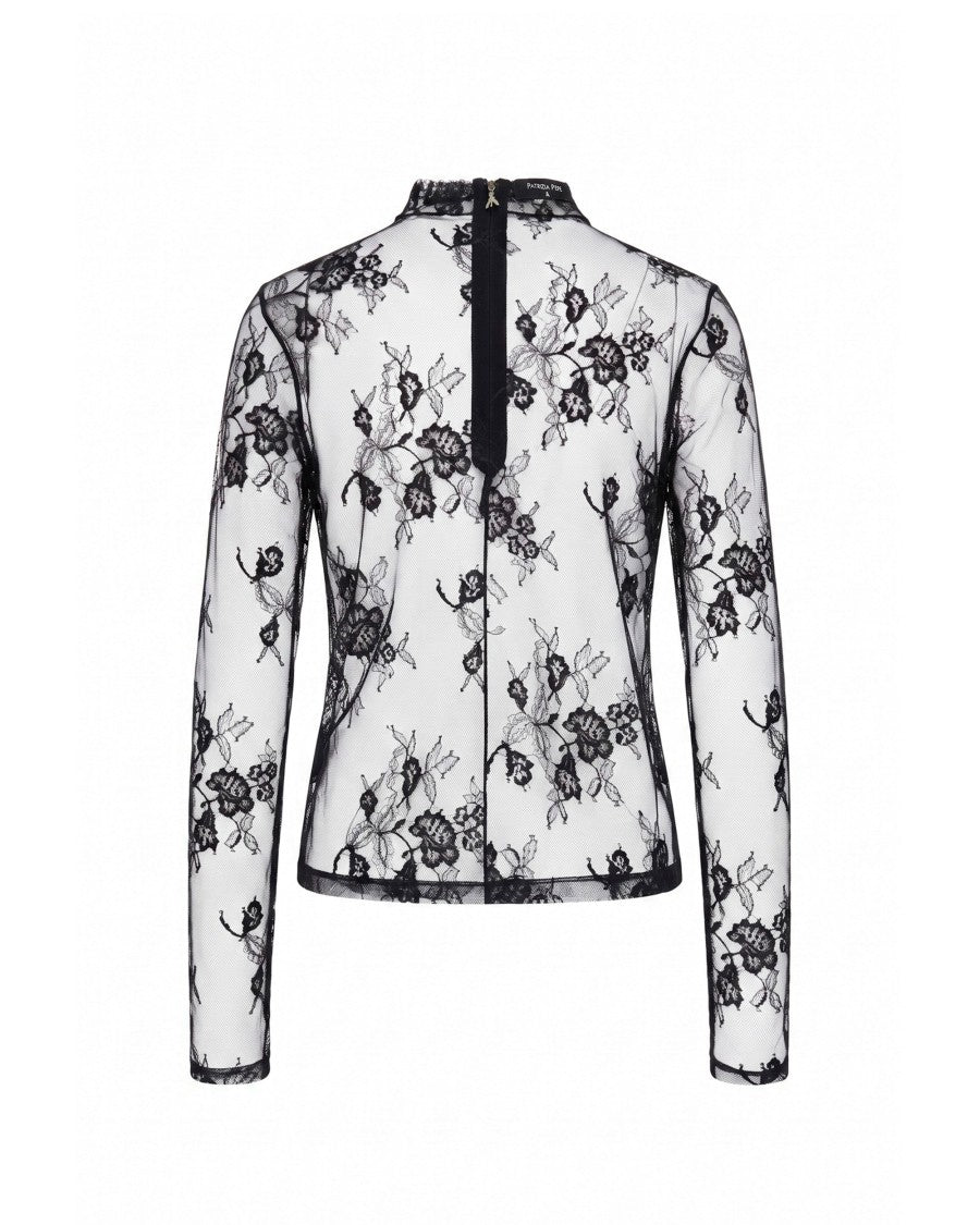 Patrizia Pepe Embroidered Tulle High-Neck Top