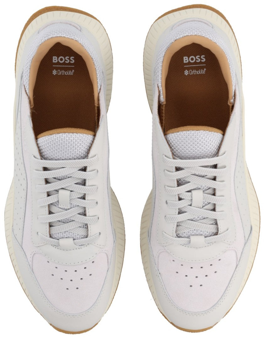 Boss Perforated Leather Mesh Detailing Sneakers