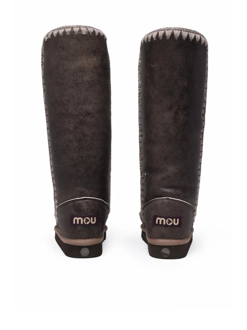 Mou Brown Leather Wool Eskimo Boots