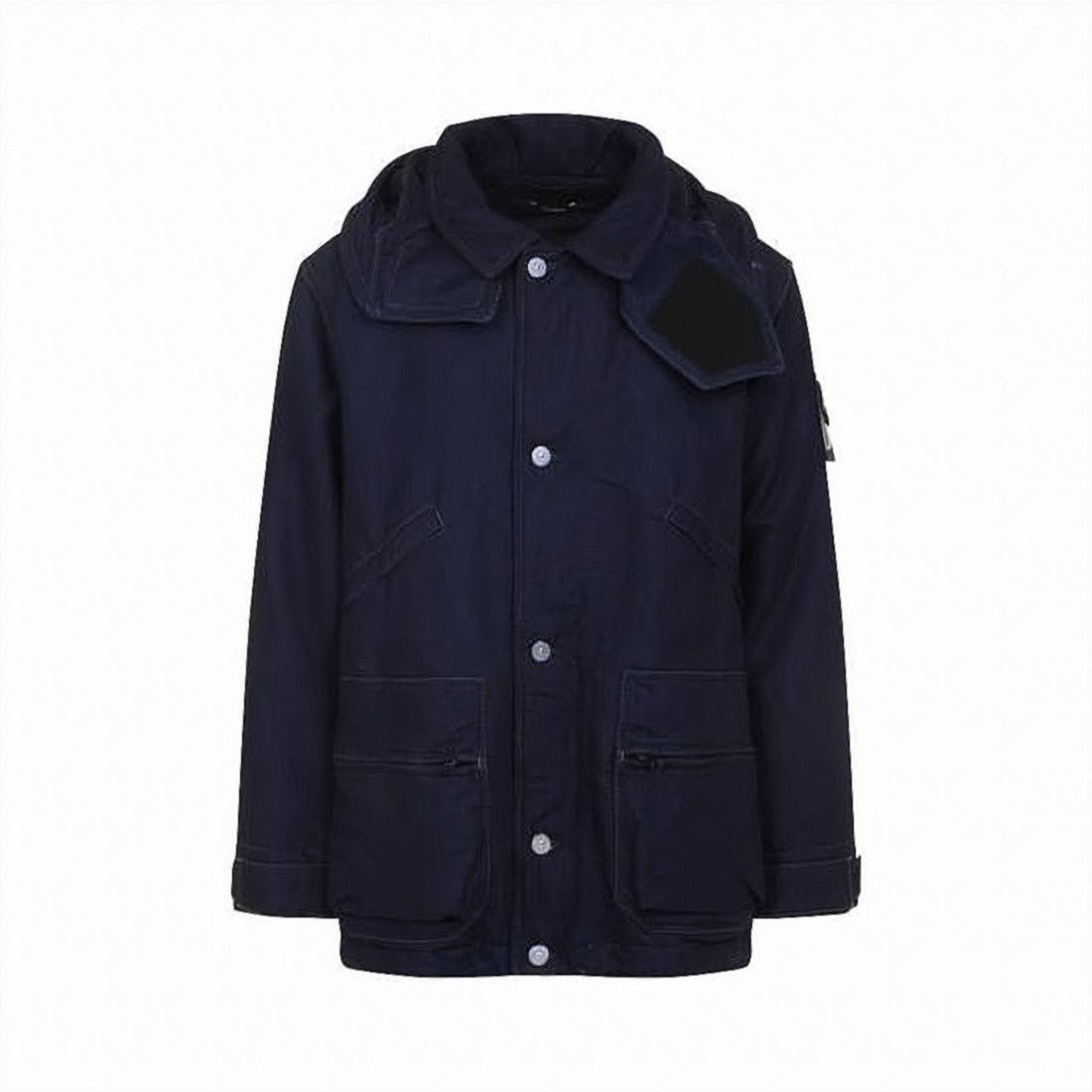 Stone Island Navy Padded Jacket With Structured Collar And Detachable Hood