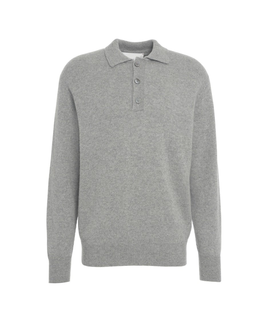Amaranto Fine Knit Pullover With Classic Polo Collar And Button Placket